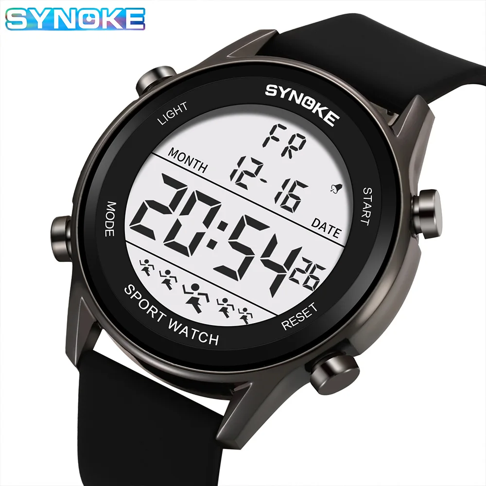 Synoke Männer Outdoor-Sport multifunktion ale wasserdichte Großbild-Display leuchtende LED digital für Männer Mode Silikon uhr Image