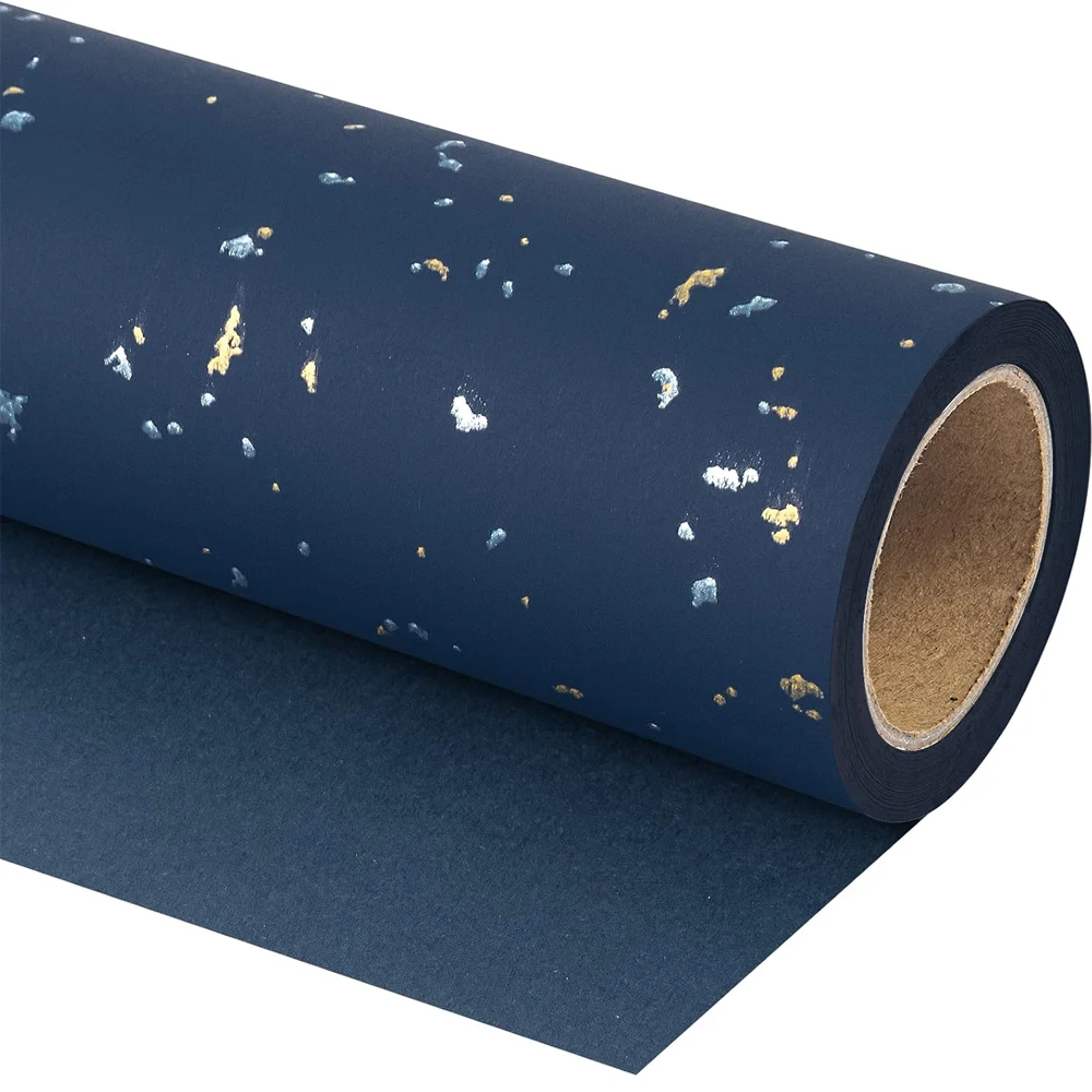 1 Rolle Geschenkpapier, Marineblau, Goldfolie, Geschenkpapier, Geschenkpapier, geeignet für Geburtstage und Festivals, DIY-Geschenk Image