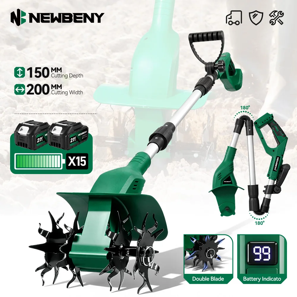 NEWBENY Elektrischer 200MM Akku-Rotationsgrubber Kultivator Vertikutierer Gartenwerkzeug für Makita 21V Akku Image