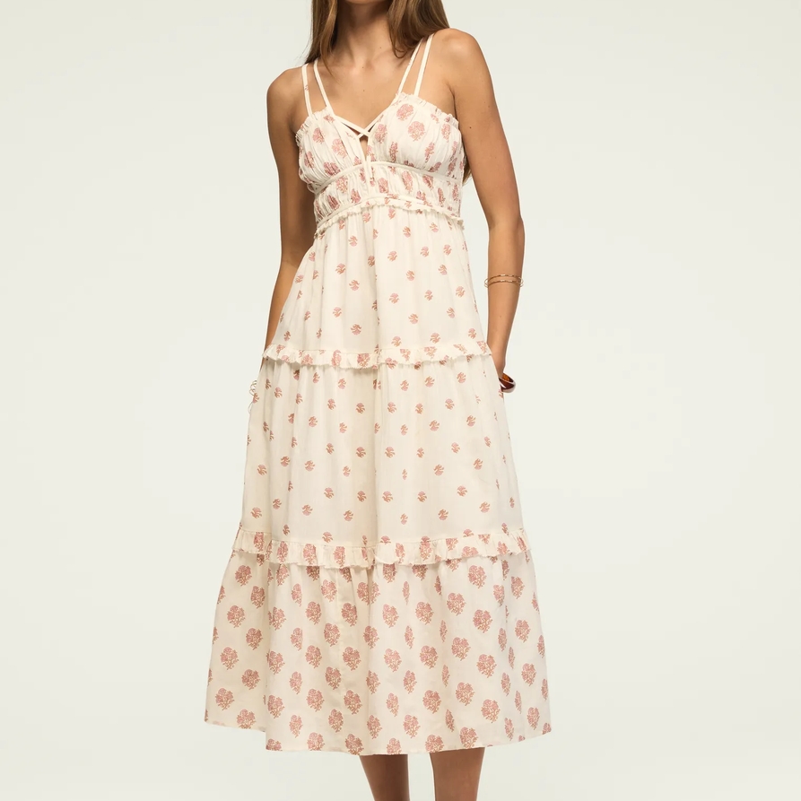 Lucky Brand Strappy Print Mix Maxi Dress - Women's Clothing Dresses Maxi Dress in Cream Geo Floral Combo, Size M
