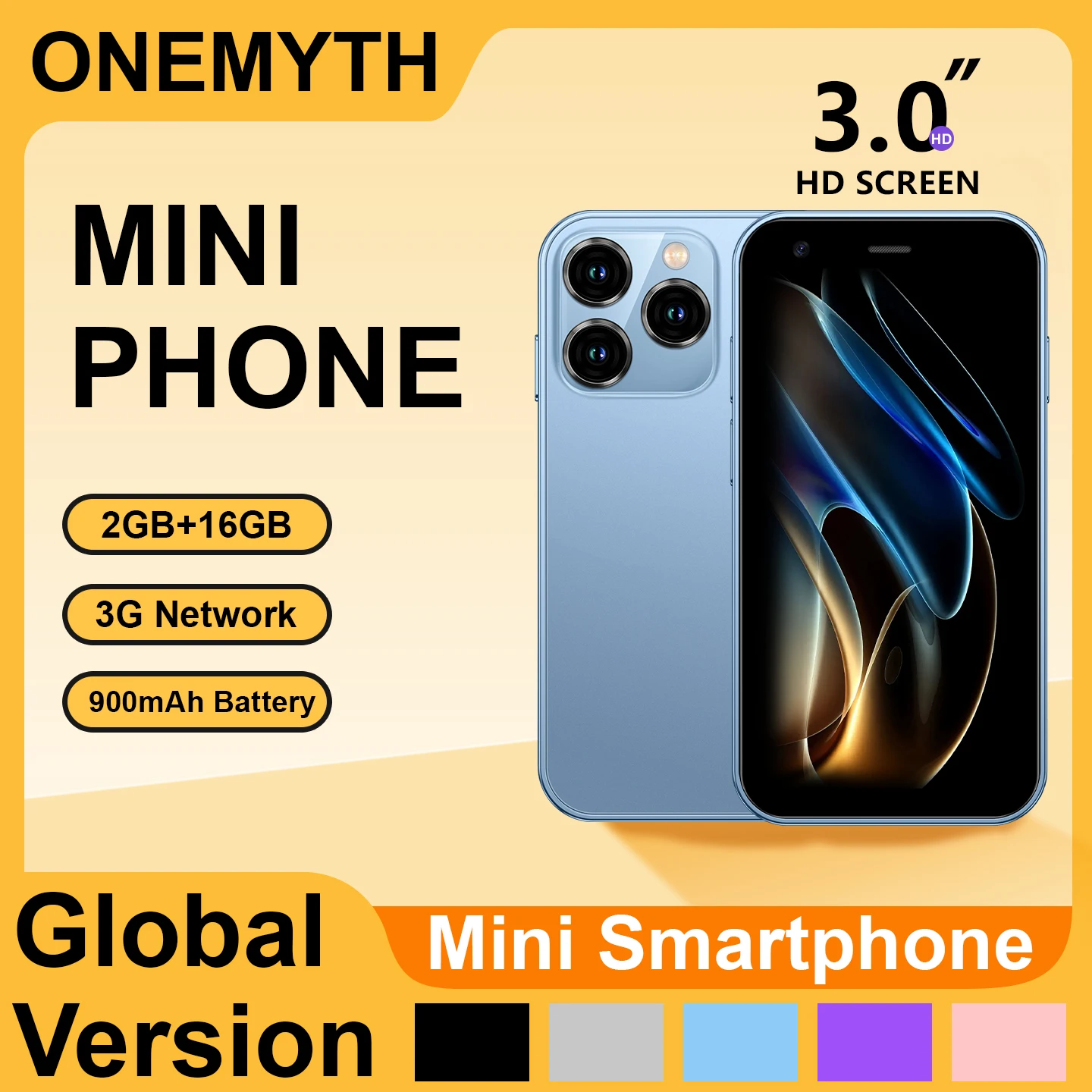 ONEMYTH Mini Smartphone 3.0 Inch Screen, 2GB RAM+16GB ROM Dual SIM 3G Network，smartphone