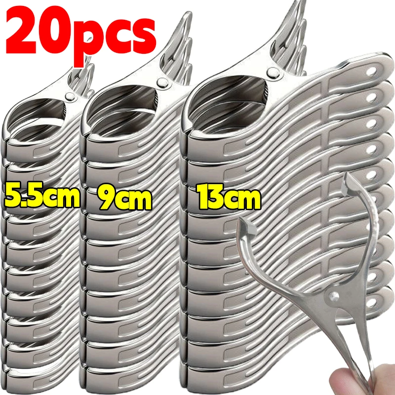 1/20pcs Stainless Steel Pool Towel Clips for Clothes Spring Clothes Pins Clamps Laundry Storage Clothes Pegs Holder Organization