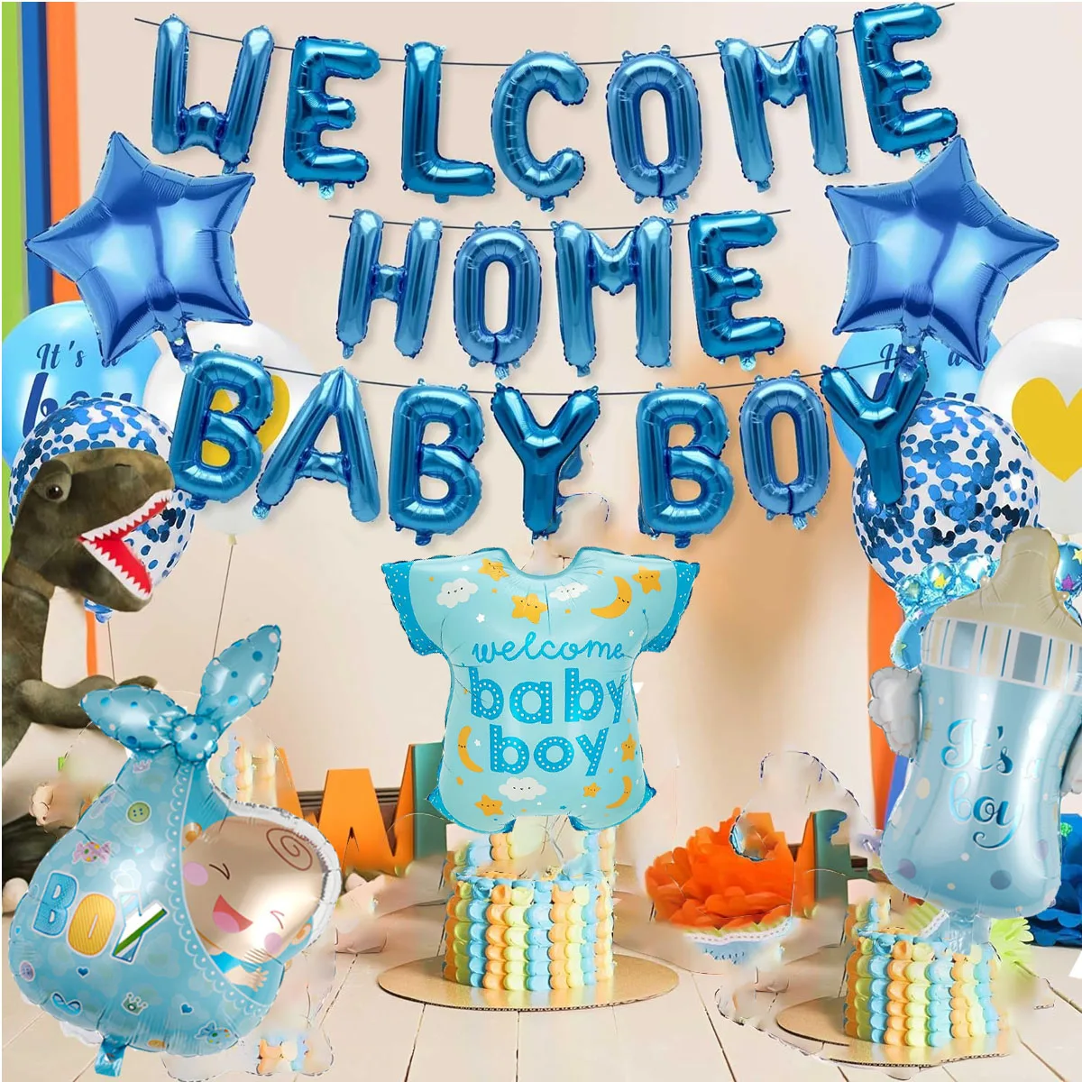 23-teiliges Blaues 'Welcome Home' Baby Boy Buchstaben-Set mit Sternen für Babyparty, Ersten Geburtstag und Geschlechtsenthüllungsparty Image