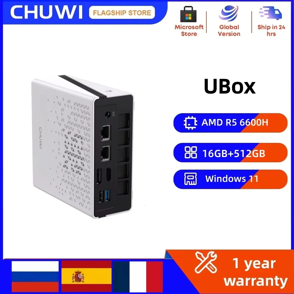 CHUWI UBox Mini PC AMD R5 16GB DDR5 512GB 6600H 6 Core 12 Thread Computer PCIe 4.0 SSD WiFi 6 BT5.2 Mini PC Desktop Computer