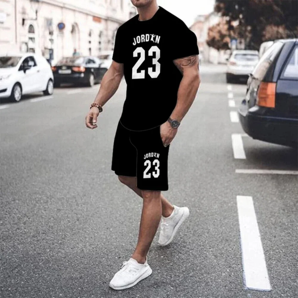 Weißes Herren-Sommer-Mesh-Hip-Hop-Basketball-T-Shirt 23 Bedruckte Herrenanzüge Freizeit-Sportbekleidung Streetwear Shorts + Tops 2-teiliges Set