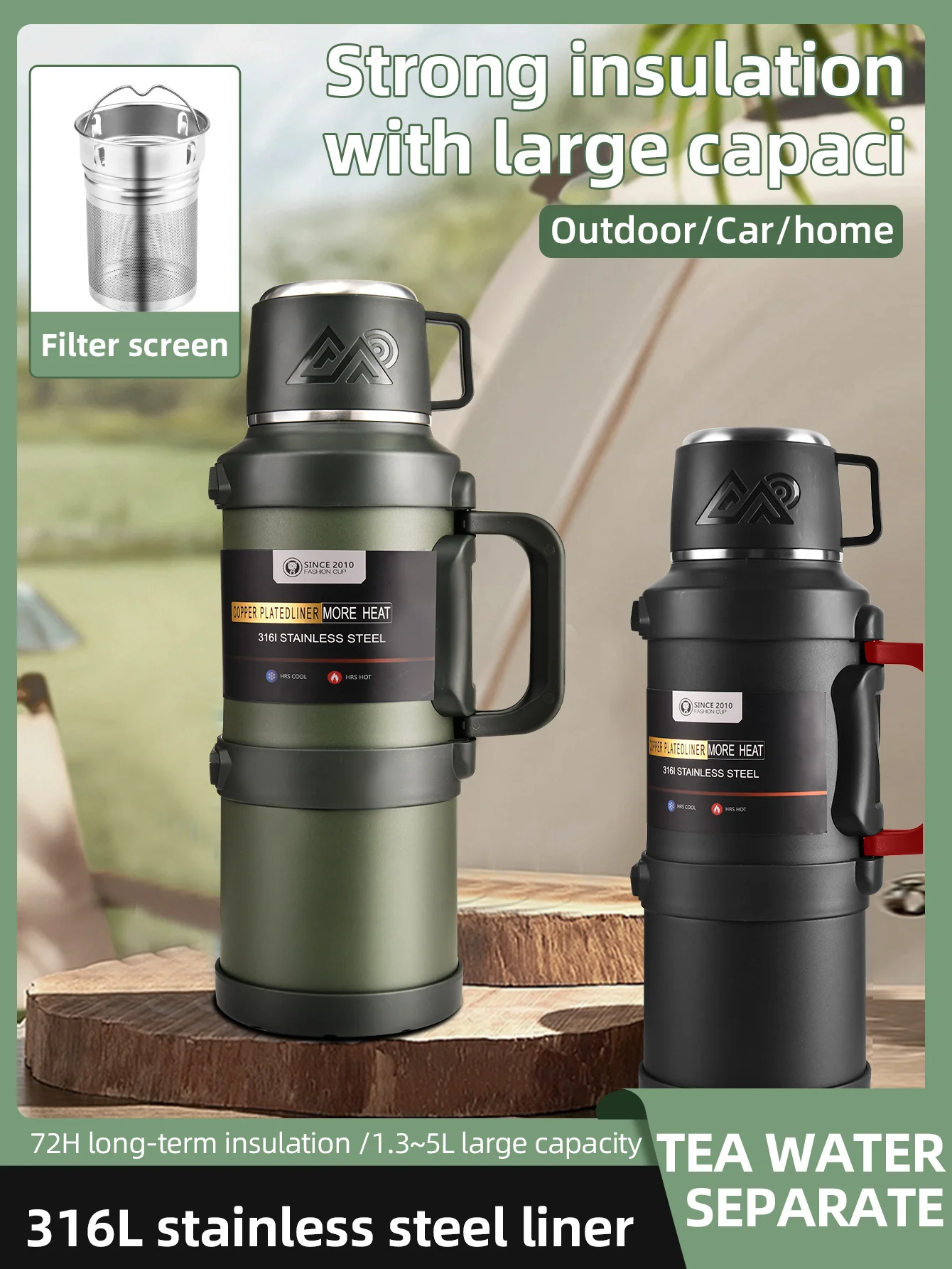 1 PC Große Thermoskanne -1,7 l/2,0 l/2,5 l Edelstahl-Thermoskanne, geeignet für Reisen, Camping - 2,5 Liter supergroße Vakuumisolierung