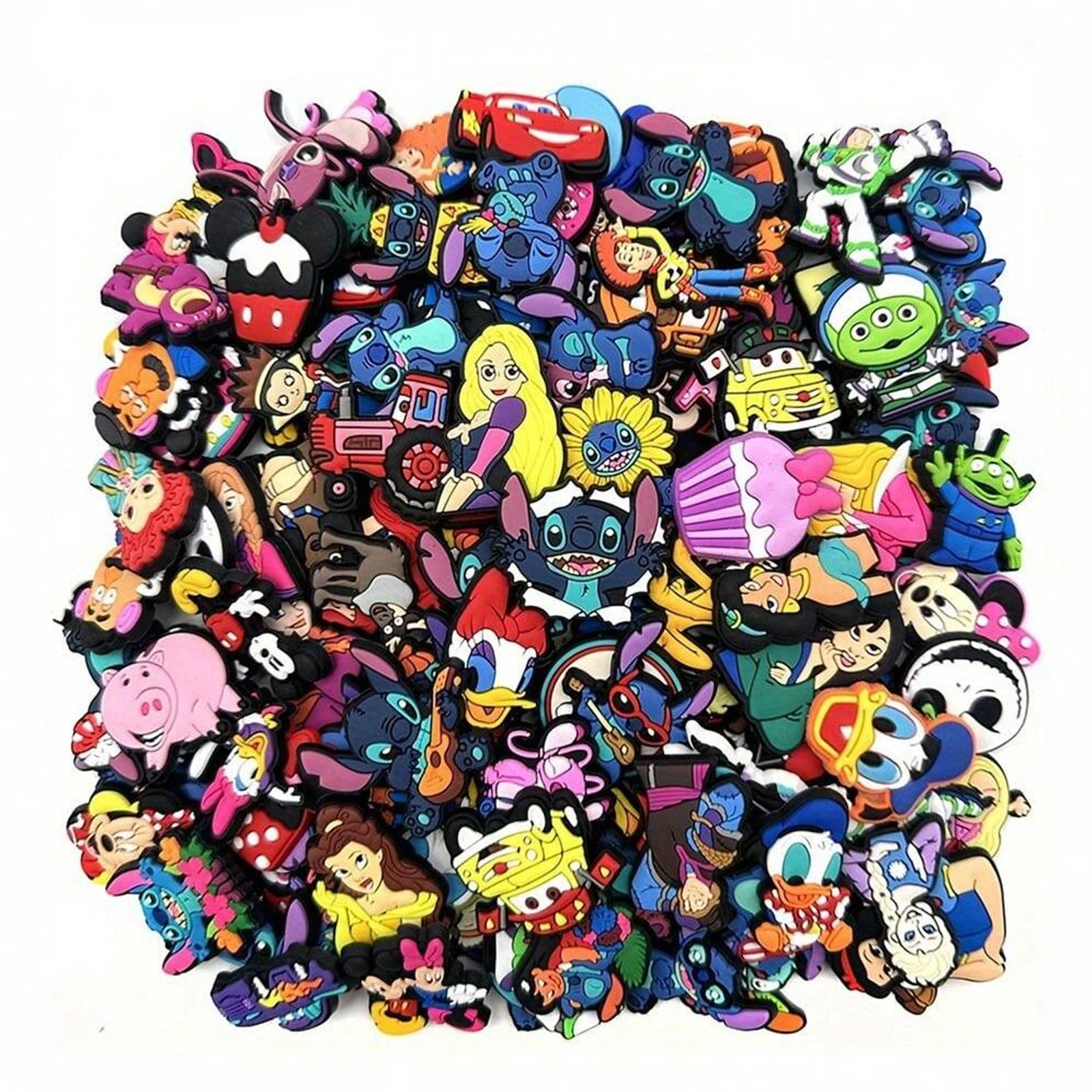 Zufällige 10-100 Stück Disney-Serie Schuh-Charms für Schlüsselanhänger, Sandalen, Strandtaschen, DIY Schuhdekorationen, Zubehör, Schuh-Pins