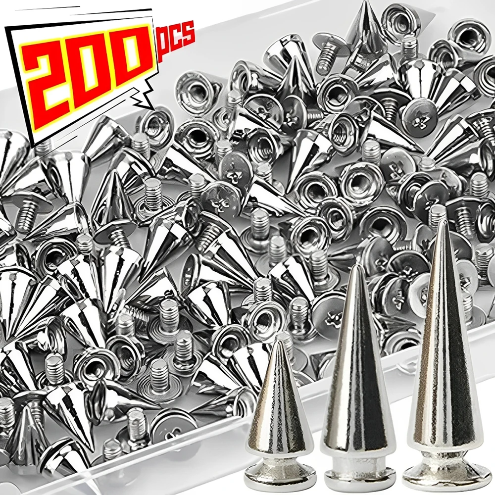 200/10PCS Doppel Kappen Silber Nieten Kegel Nieten Punk Runde Kegel Spikes für Schuhe Taschen Kleidung Kleidungsstück Nagel niet DIY Nähen Werkzeug