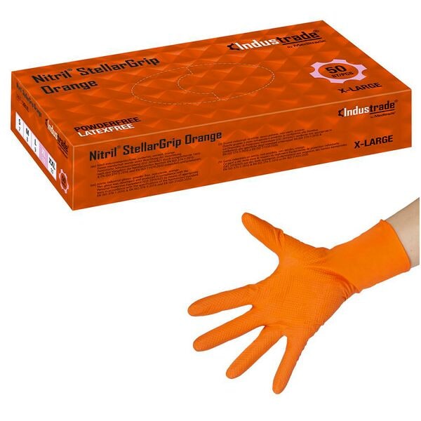 Meditrade 50 Einmalhandschuhe »Nitril® StellarGrip Orange« Größe XL