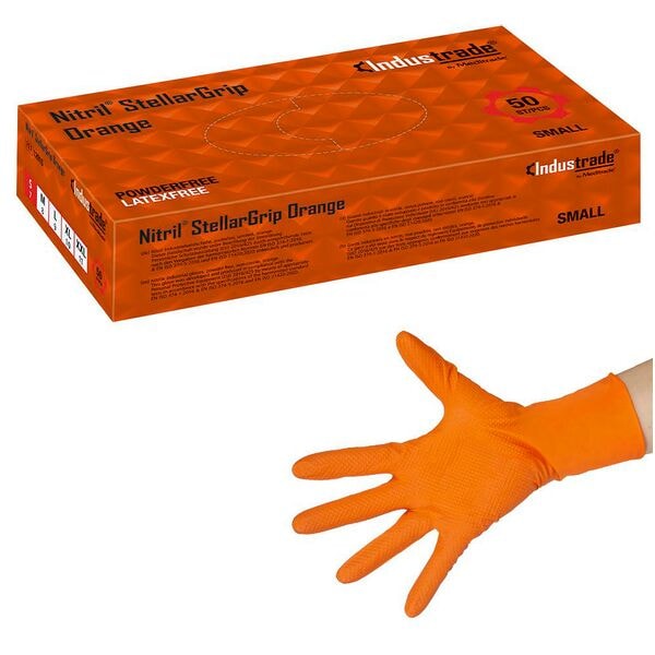Meditrade 50 Einmalhandschuhe »Nitril® StellarGrip Orange« Größe S