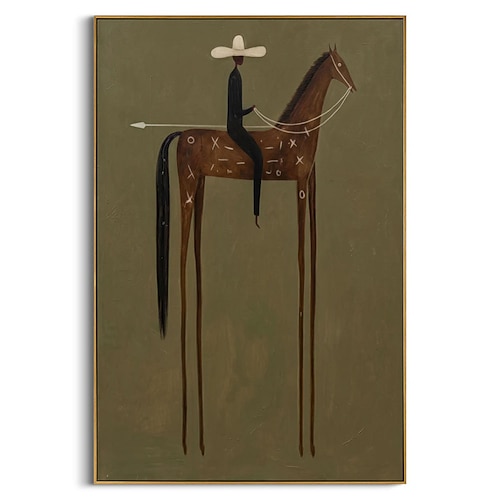 Originales Ölgemälde eines schwarzen, gesichtslosen Mannes, japanische Cowboy-Wandkunst, schneidiger Mann, figurative Kunst, abstraktes Gemälde eines braunen Reiters, Retro-Wandkunst Image