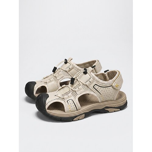 Beigefarbene Damen-Wandersandalen mit geschlossener Zehenpartie – atmungsaktive Outdoor-Wandersandalen mit Zehenschutzkappe, verstellbarer Passform und rutschfester Sohle für Strand, Reisen und Image