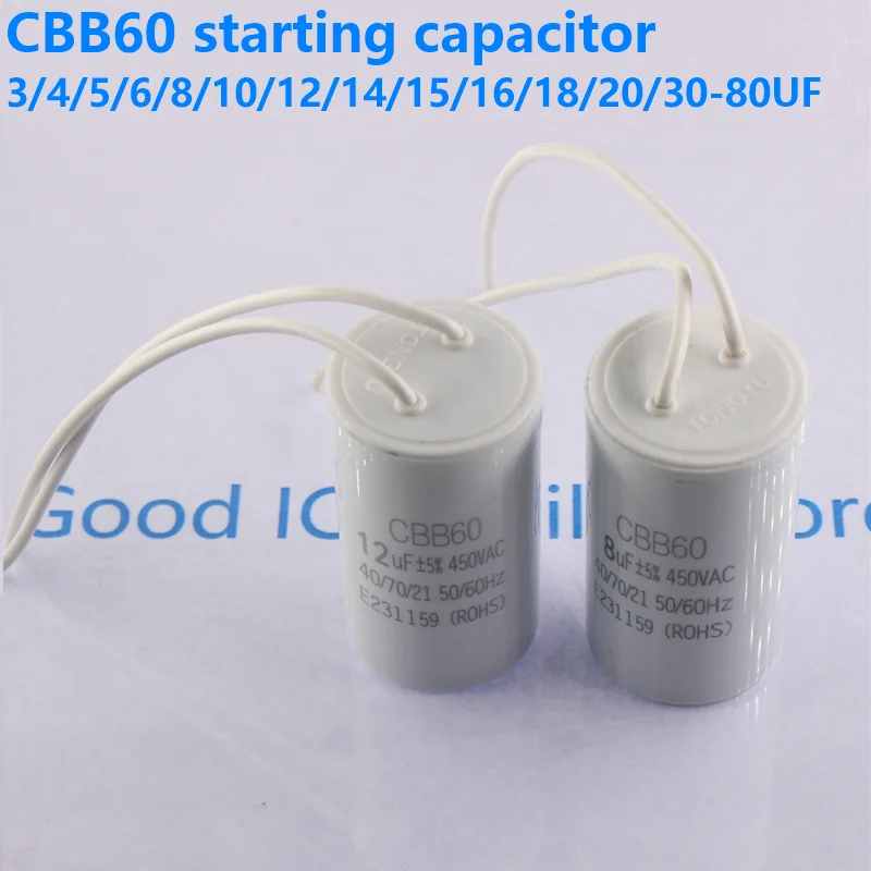 450V 3UF 4UF 5UF 6UF 8UF 10UF 12UF 15UF 18UF 20UF 25UF 30UF 35UF 40UF 45UF 50UF Motorlaufkondensatoren CBB60 Spatenlaschen 450VAC Image