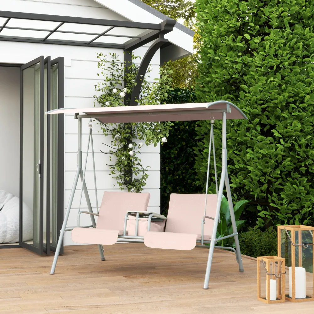 Balançoire Hollywood avec porte-gobelet et poche latérale, balançoire de jardin 2 places avec auvent, banc balançoire pouvant supporter jusqu'à 180 kg, chaise longue de jardin pour jardin, terrasse,