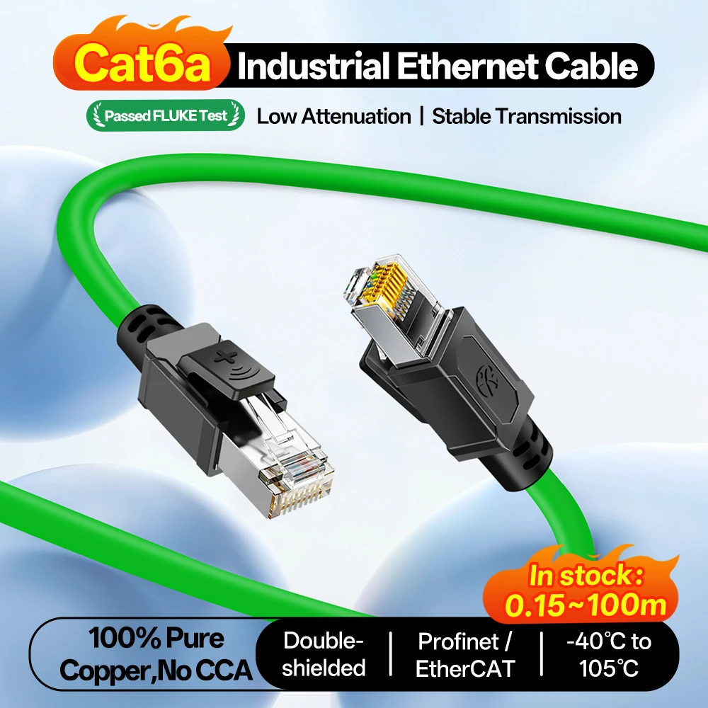 1-100M CAT6a Industrielles Ethernet-Kabel Hochflexibel Reines Kupfer Vergoldet 26AWG RJ45 Modifiziertes PVC Doppelt Abgeschirmt Anpassbare Länge Image