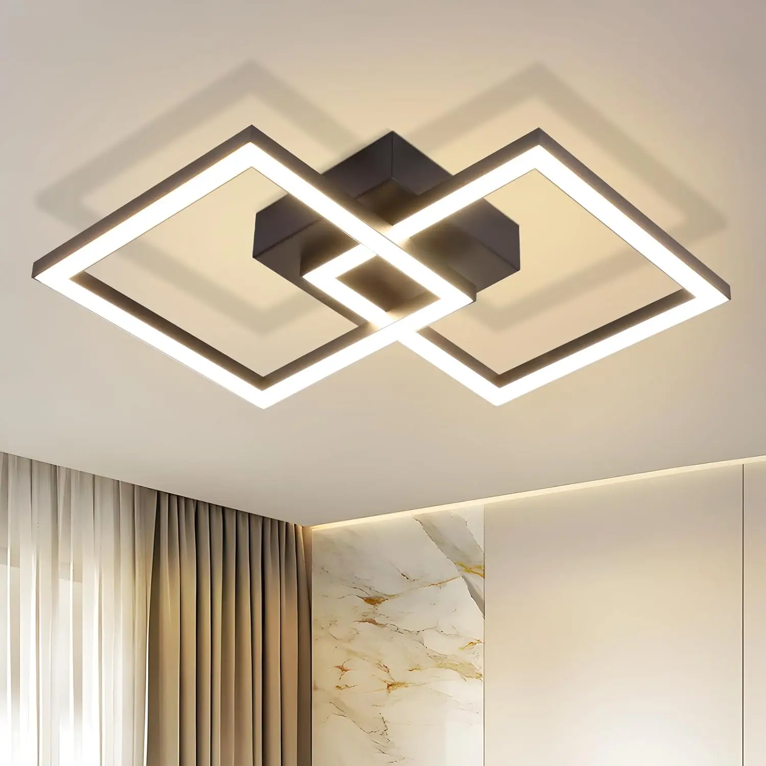Plafonnier LED, lampe de plafond, lampe de couloir, design moderne noir, lumière blanche chaude 3000K, lampe de cuisine 47CM, lampe carrée pour chambre à coucher, 24W, lumière de couverture pour