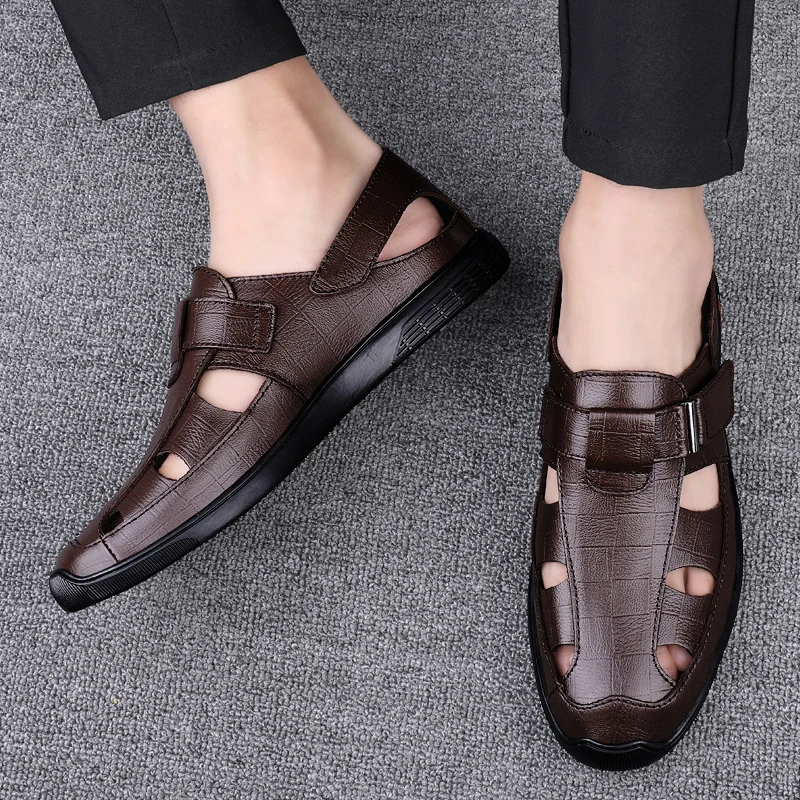 Herren-Sandalen aus echtem Leder, Sommer-Herrenschuhe, Strand-Sandalen, modische, bequeme Outdoor-Freizeitschuhe, klassische Business-Sandalen