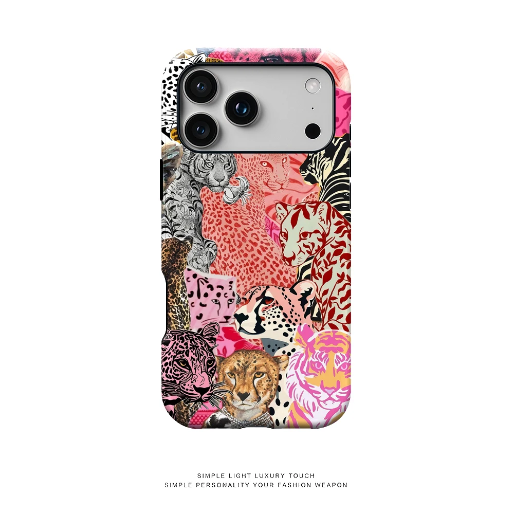 Modische Luxuriöse Rosa Katzen-Collage Handyhülle für iPhone 17 16 15 14 13 12 11 Pro Max Air Plus Doppelschichtige Rückabdeckung Image