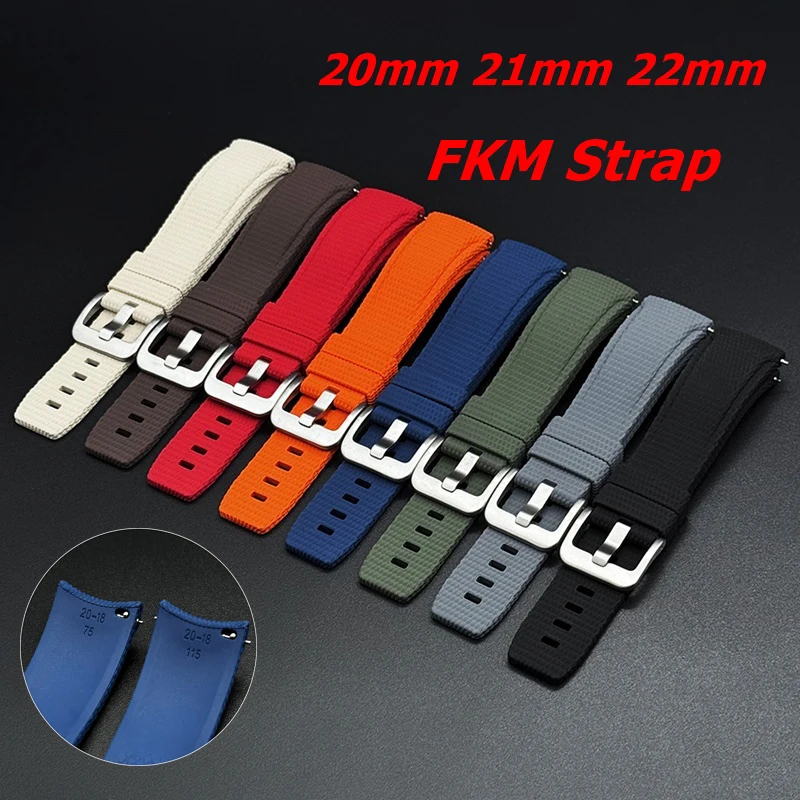 FKM-Gummi-Uhrenarmband mit gebogenem Ende, Schnellverschlussband für Omega Seamaster Rolex Seiko Longines Tissot Uhrenarmband 20 mm 21/22 mm Image
