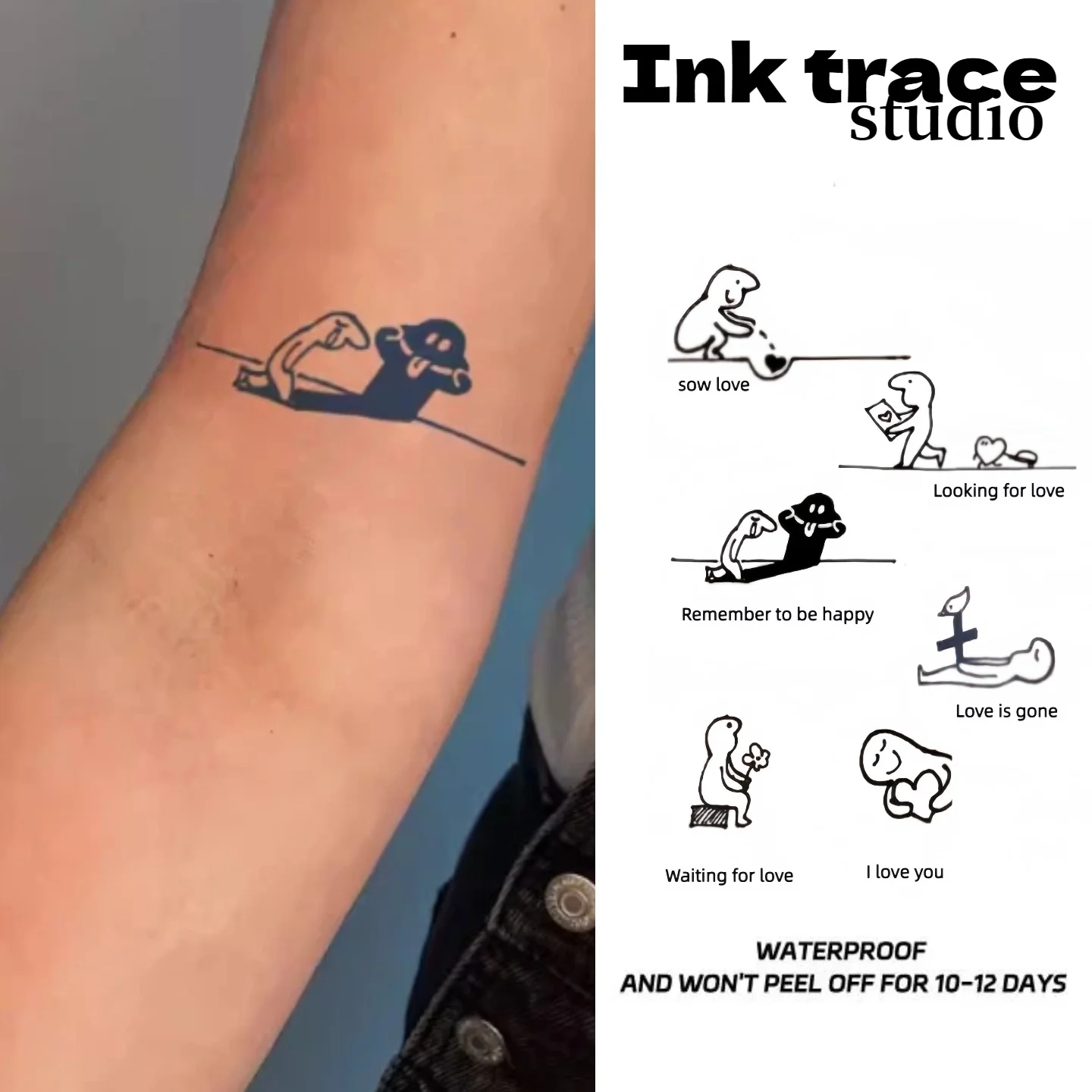 Love Series Temporäre Tattoo-Aufkleber, matt, langlebig, bis zu 10-12 Tage haltbar, Hautkunst-Abziehbilder Image