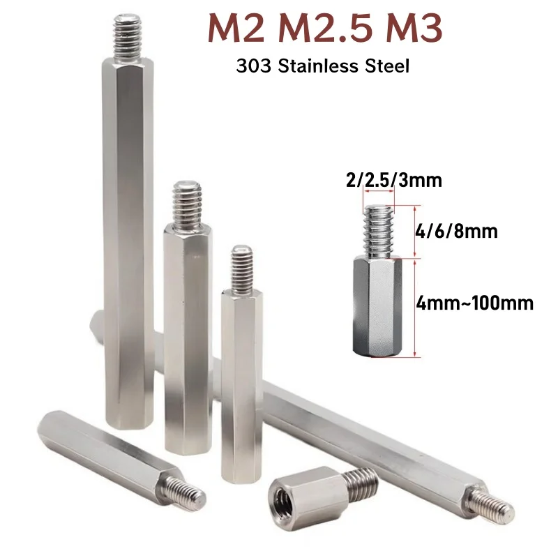 M2 M2.5 M3 Edelstahl Sechskant-Abstandshalter, männlich/weiblich, Abstandsschraube, PCB-Motherboard-Rack-Stift, Säulen-Abstandshalter, Bolzen Image