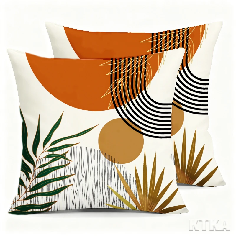 2 Stück, moderne Kissenbezüge mit abstraktem geometrischem Muster, Sofakissenbezüge im Bohemian-Stil, einseitig, mit Reißverschluss, waschbares Polyester – perfekt für Sofa-, Wohnzimmer- und Image