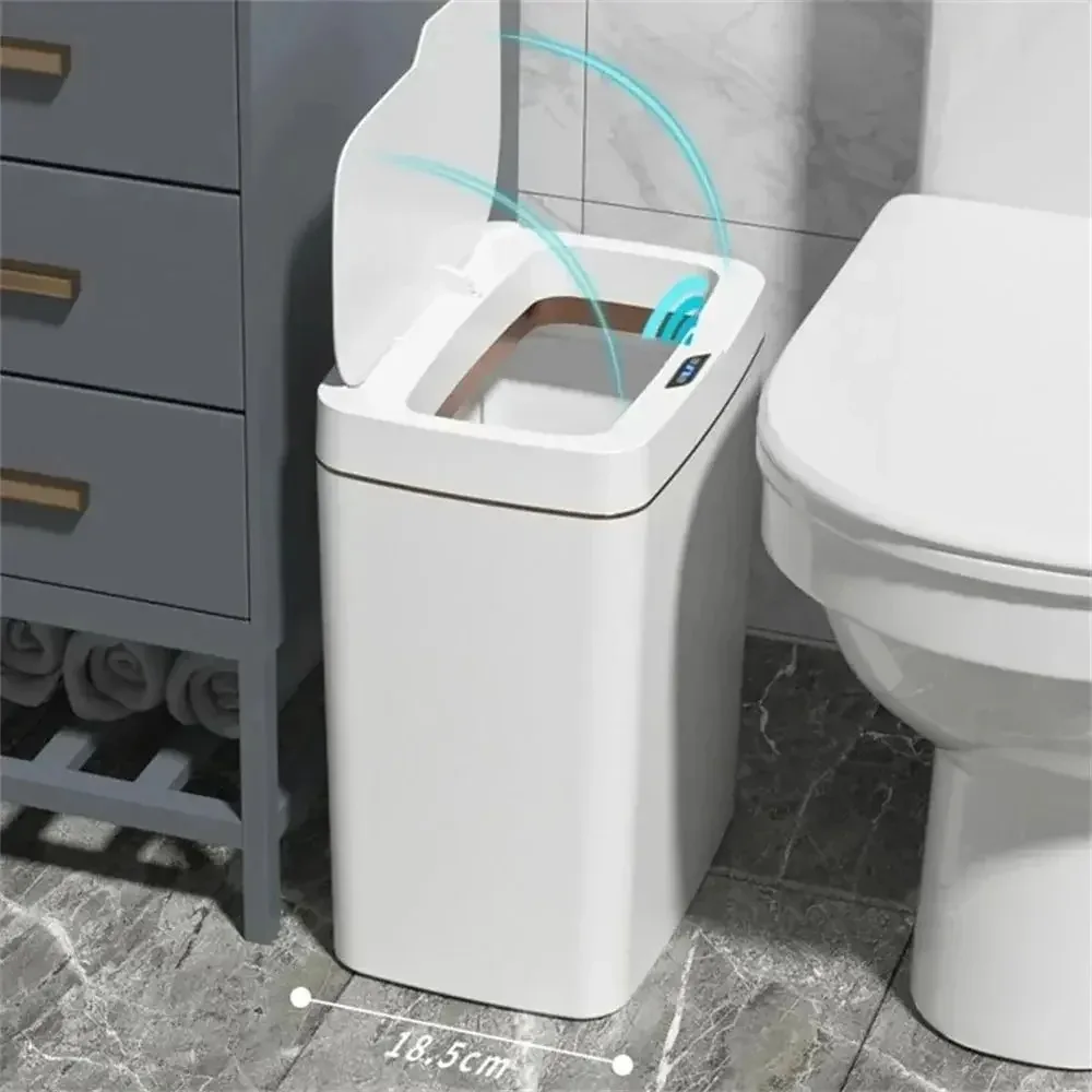 Intelligenter Badezimmer-Mülleimer, automatische Verpackung, elektronischer Mülleimer, weiß, berührungslos, schmal, intelligenter Sensor-Mülleimer, Smart Home, 15 l