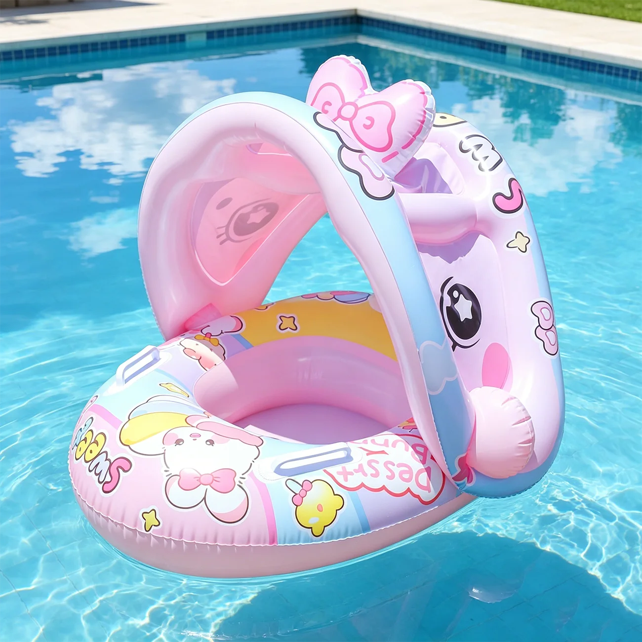 1 Stück Schwimmring mit Sonnenschutz, Schwimmhilfe mit UPF 50+ Sonnenschutz, Sicherheitssitz für Kleinkinder-Schwimmringe, Schwimmhilfe für Säuglinge und Kleinkinder Image