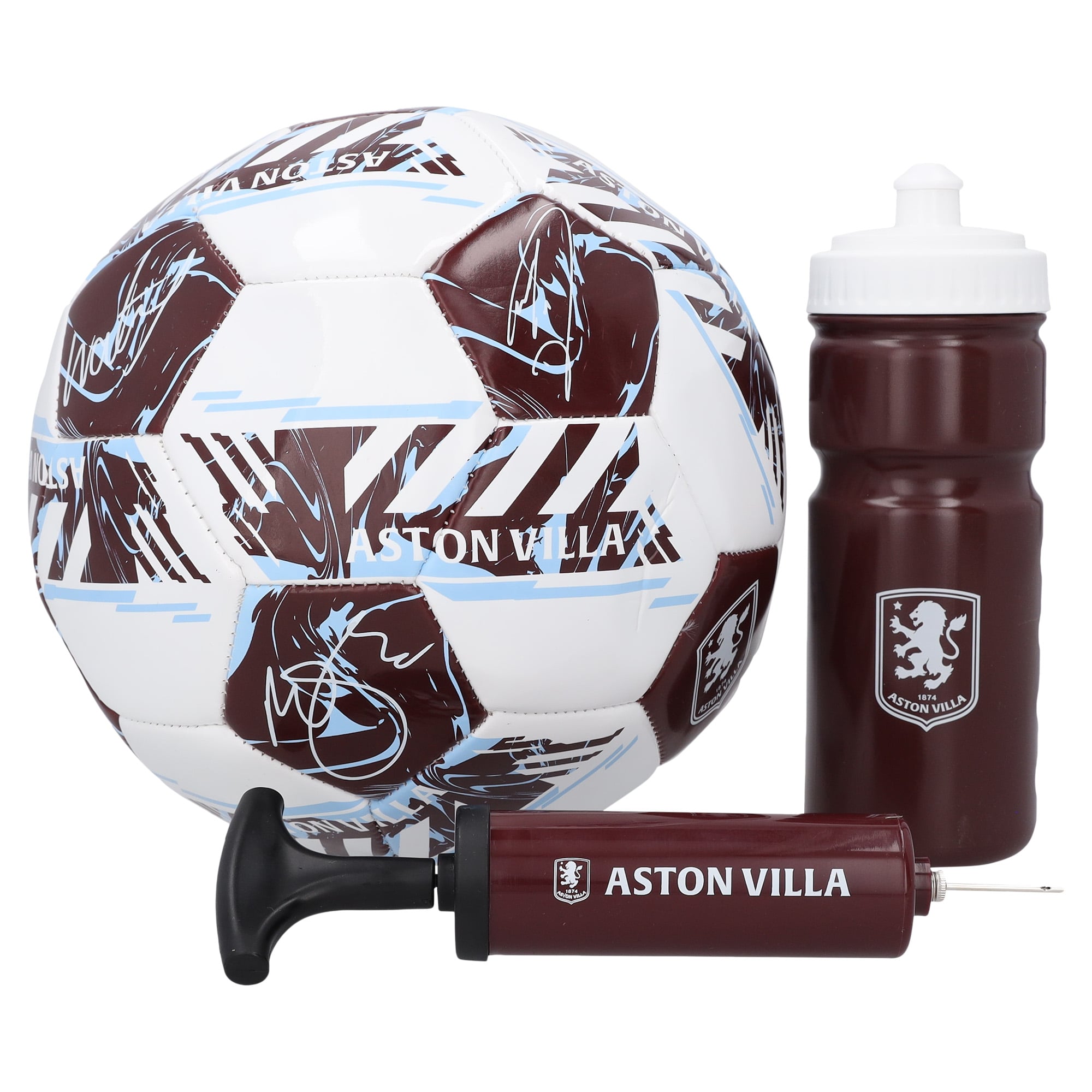 Coffret cadeau Aston Villa Signature Football - Pompe, ballon et bouteille