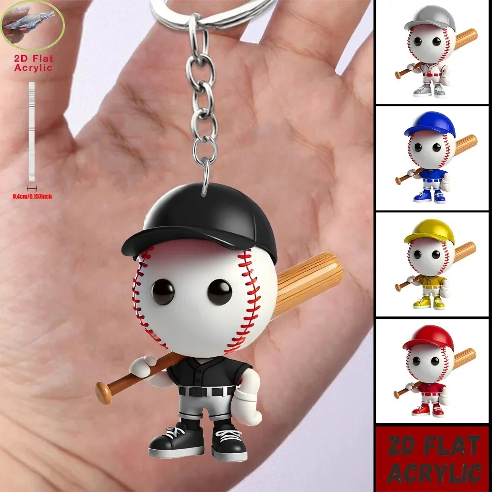 Niedlicher Cartoon-Baseball-Junge 2D-Acryl-Anhänger Schlüsselanhänger, flaches dekoratives Ornament, Geschenkdekoration, Partygeschenk. Image