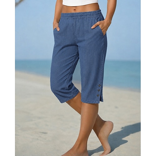 Per donna Jeans Pantaloni capri Chinos Shorts Vacanza Essenziale Casual Lunghezza al ginocchio Misura del girovita medio Semplice Tasca Elastico in vita Comodità Traspirante Quotidiano All'aperto