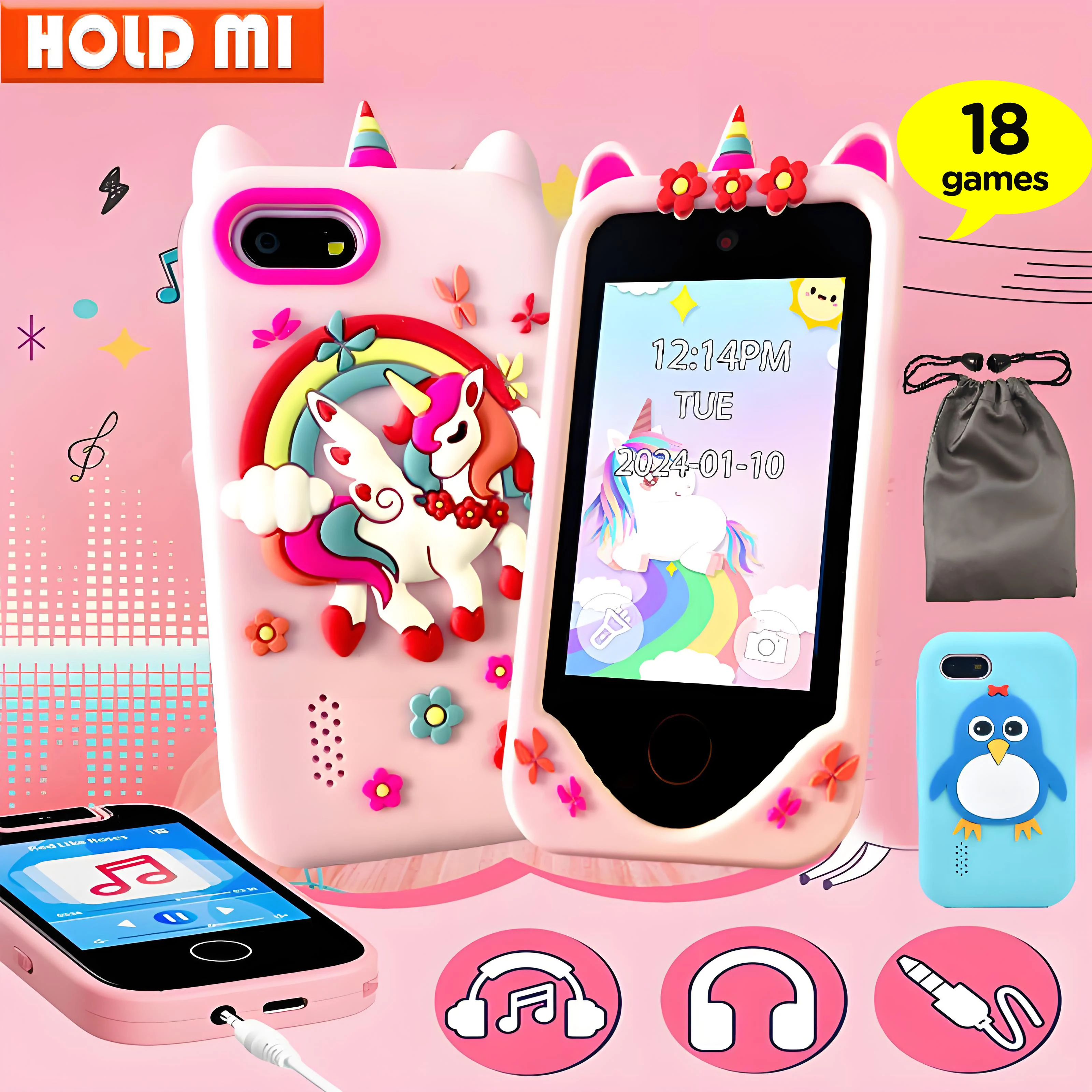 Kids Smart Phone Children Toys Mini Smart Phone Unicorn Toys Games Dual Camera Music Player Boys Girls Christmas Birthday Gifts