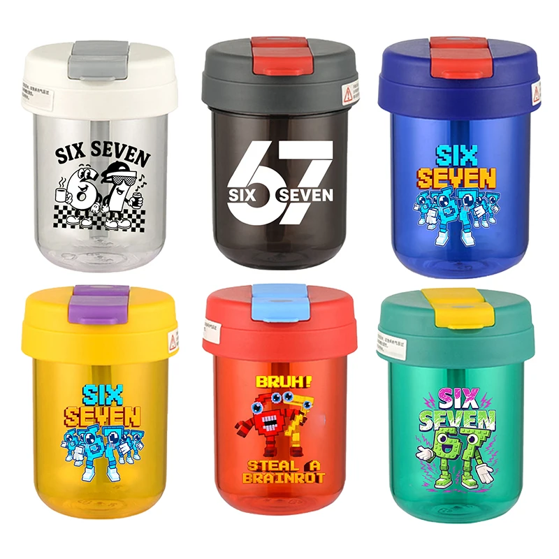 300 ml Six Seven 67 Strohhalm-Wasserflasche Steal A Brainrot Tragbare Outdoor-Sport-Wasserflasche Kind Saftbecher Trinkgeschirr Geburtstagsgeschenk Image