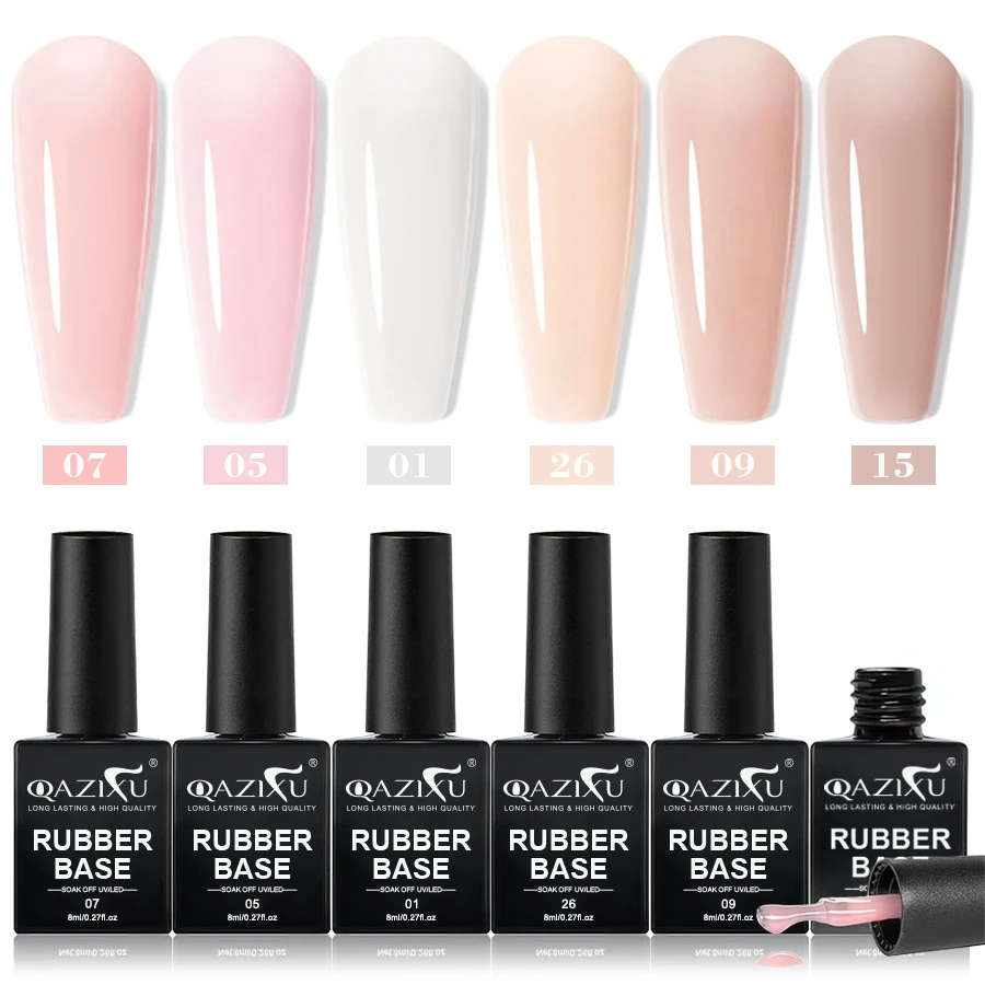 QAZIXU 8ml Gummi-Basis Gel Nagellack Set 6 Farben Jelly Pink Natürliche Farbe Semi-Permanent Abziehbarer UV LED Nagelkunst DIY Image