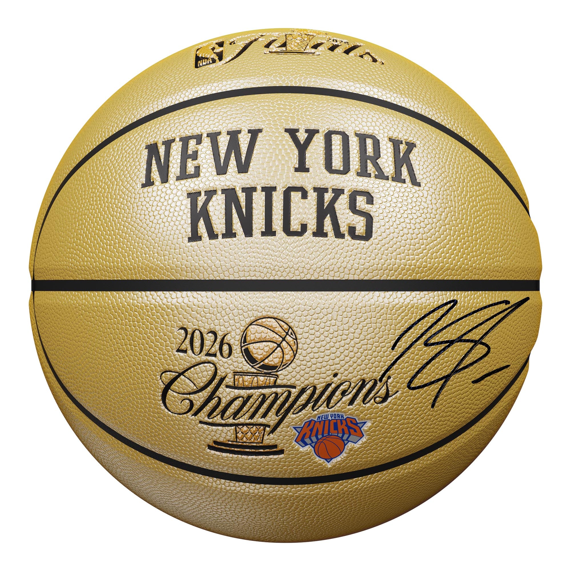 Ballon de basket-ball Wilson Champions Logo doré, autographié par Karl-Anthony Towns, des New York Knicks, champions des finales NBA 2026.