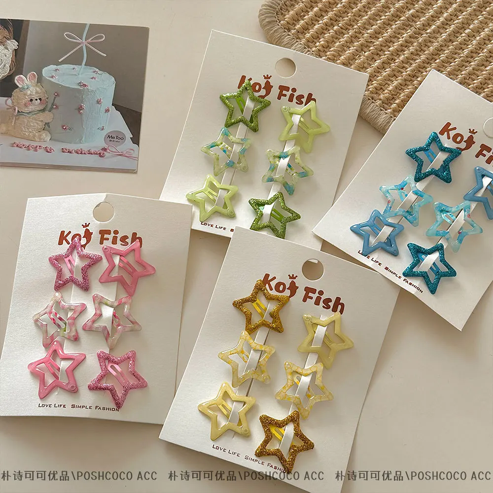 6er-Pack Dopamin-Farbene Feine Pailletten-Stern-Pentagramm-Haarspangen, Haarspangen für Streaks und Pony Image