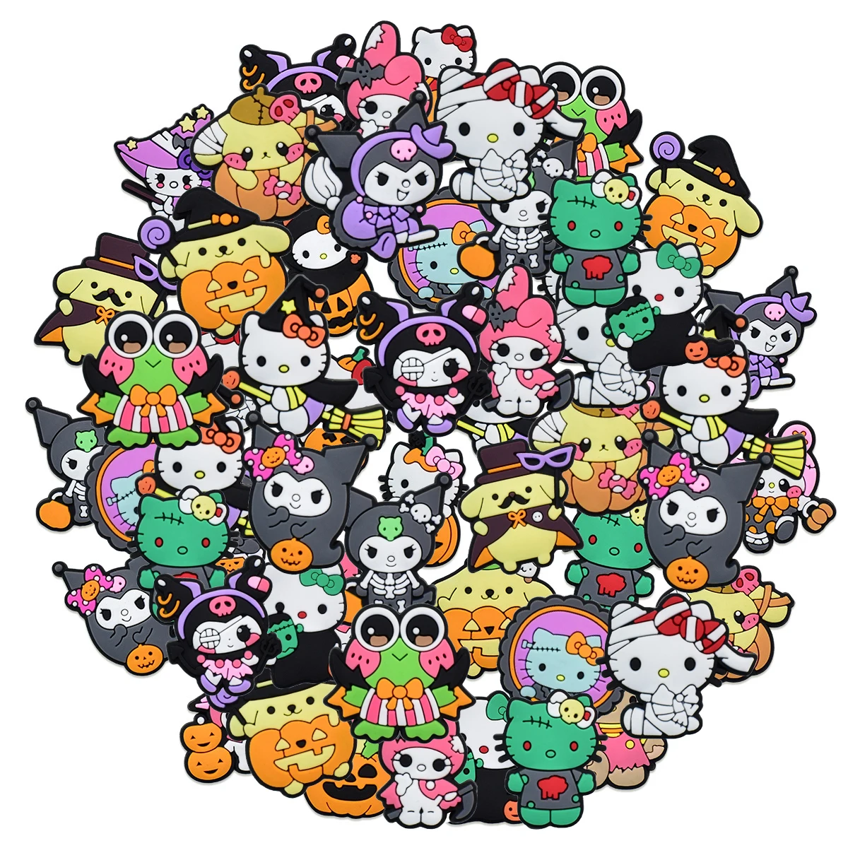27-100 Stück Kawai Sanrio Halloween Mix Cartoon Schuh Charms PVC DIY Schuhe Dekoration Sandale Schuh Zubehör Schnalle für Kinder Geschenke