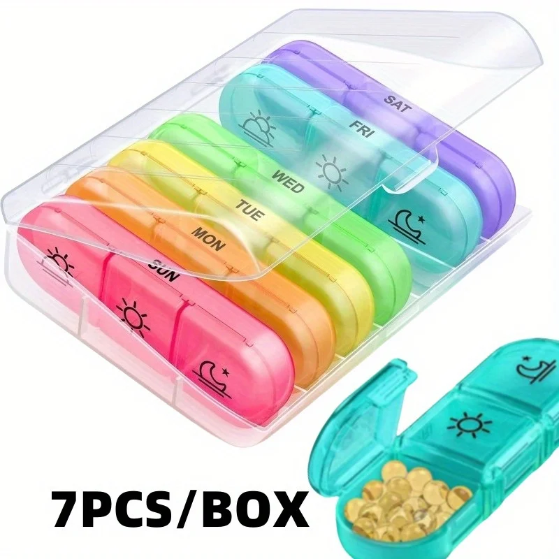 1 Set tragbare Reise-Pillendose für 7 Tage, wöchentlicher Pillen-Organizer für 3-malige Dosis pro Tag, mit großen Pillenbehältern für Vitamine, Medikamente Image