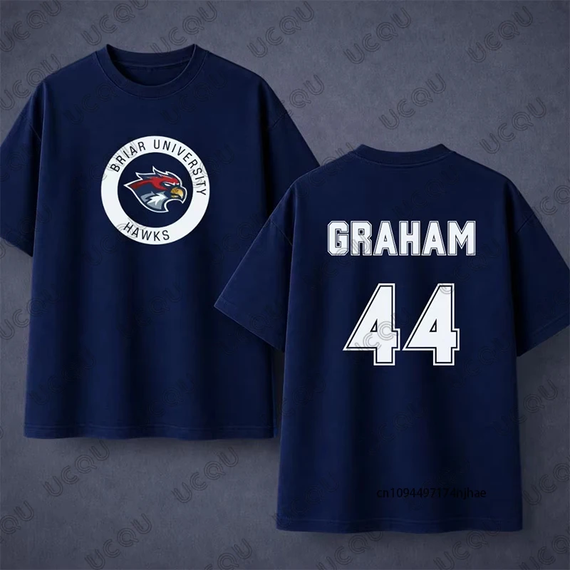 Off Campus Briar University Hawks Graham 44 Baumwoll-T-Shirt mit Grafikdruck für Männer und Frauen, Sommer, lässig, Eishockey-T-Shirts, Sport-Tops Image