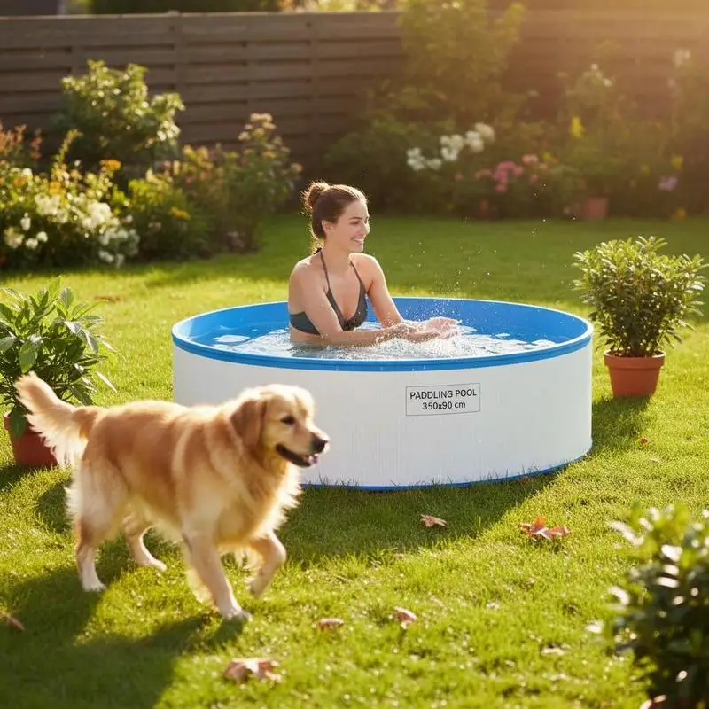 Piscine murale ronde en acier 350 x 90 cm blanche, piscine hors-sol pour jardin et terrasse, piscine familiale pour adultes et enfants, ensemble piscine pour l'été et la détente en plein air, piscine