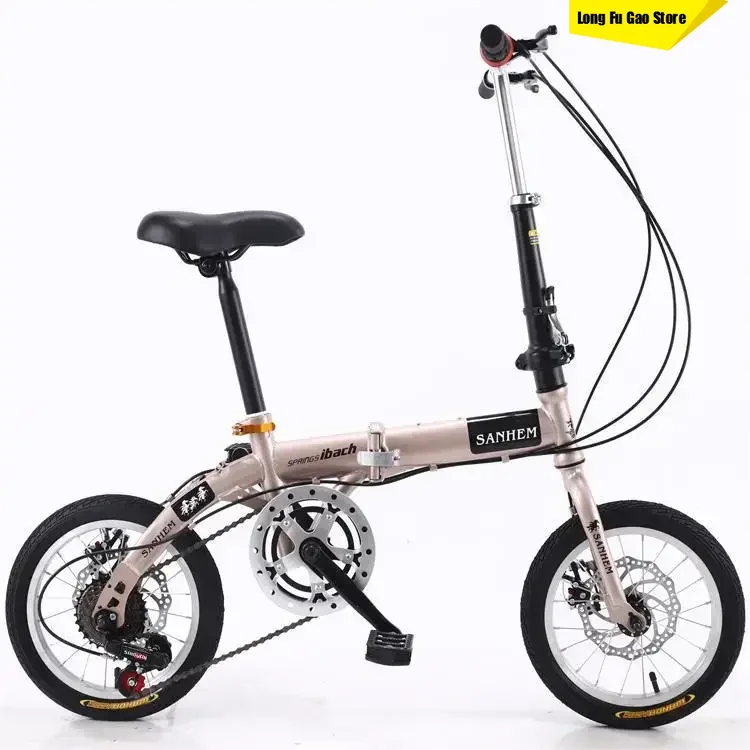 14-Zoll-Fahrrad für Erwachsene, zusammenklappbares Fahrrad, tragbares, ultraleichtes Kinderfahrrad, Fahrrad mit variabler Geschwindigkeit und einer Geschwindigkeit Image