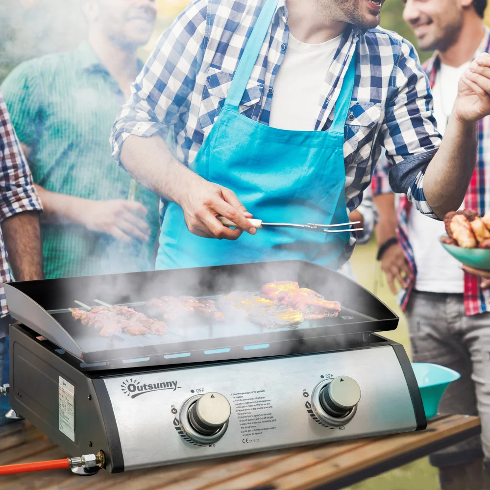 2-Flammen-Tischgasgrill mit Schlauch, Edelstahl & Metall, antihaftbeschichtete Grillplatte, perfekt zum Camping Image