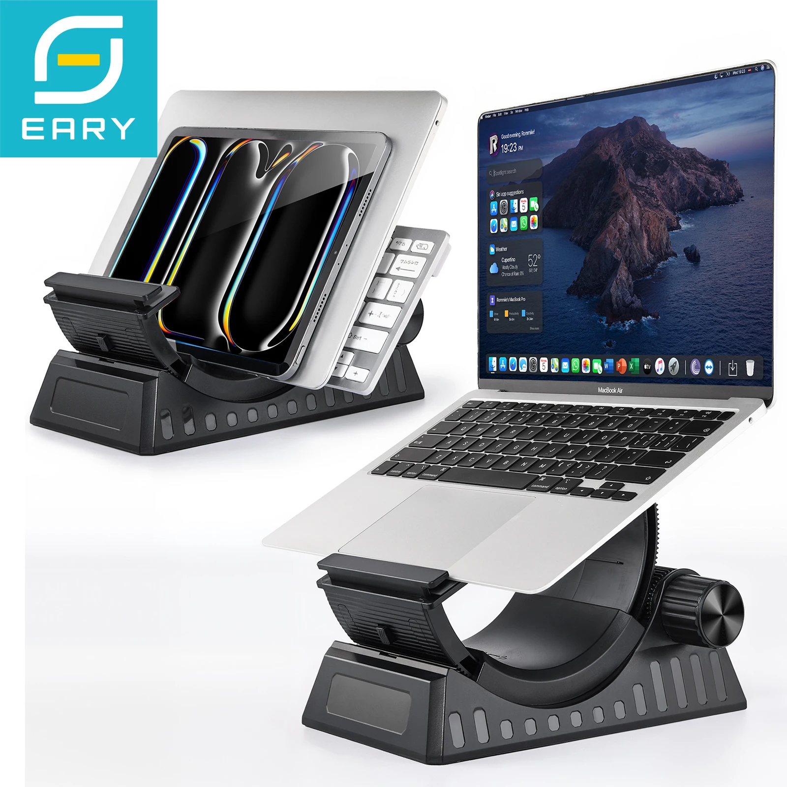 Eary Tragbarer Laptop-Ständer für Schreibtisch 0-53 ° Winkelverstellbar durch Knopfbedienung, passend für Geräte unter 17,3 Zoll für iPad, Tablet, Notebook, MacBook Image
