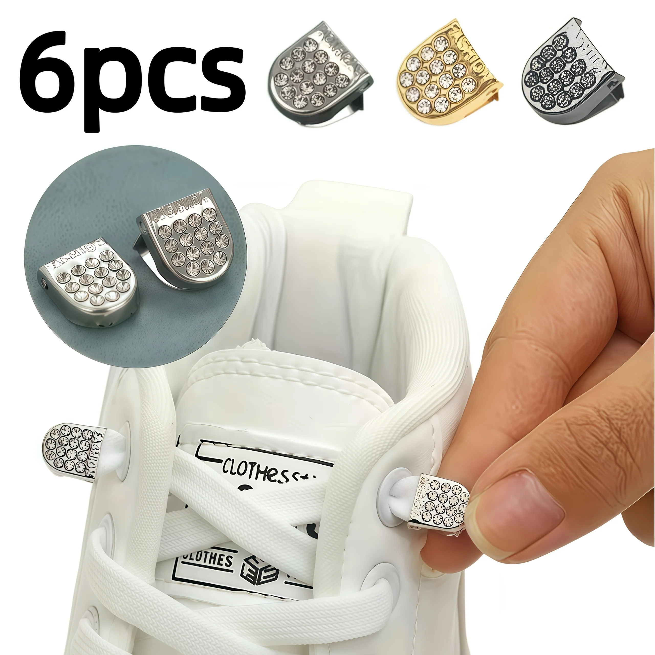 6 Stück Strassbesetzte Lazy-Lacing-Schuhschnallen, Befestigungsriemen ohne Schnürsenkel, Funkelnder Diamant-Sportschuh-Dekorationsverschluss Image