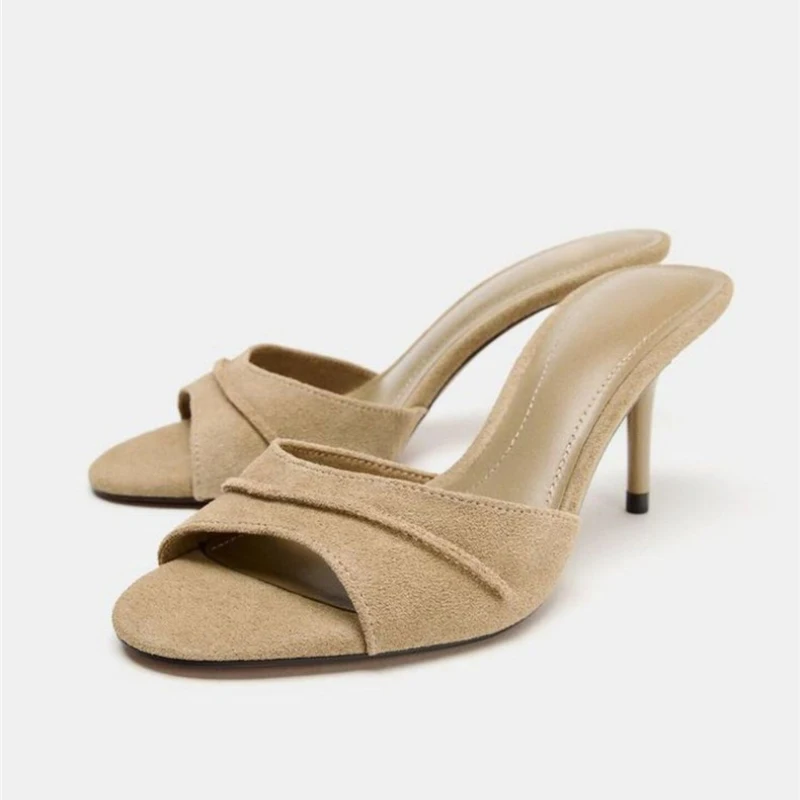 Damen Sommer Spitze Sandalen, Sexy Offene Stiletto-Sandalen, Modische Nischen-Keilabsatz-Sandalen mit Mattiertem Design, Bequeme Slip-on Mules Image