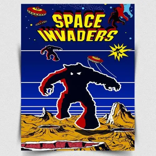 SPACE INVADERS ARCADE SIGN METALLWANDPLAKAT Retro-Poster - A3 420 x 297 mm - Aluminium Image