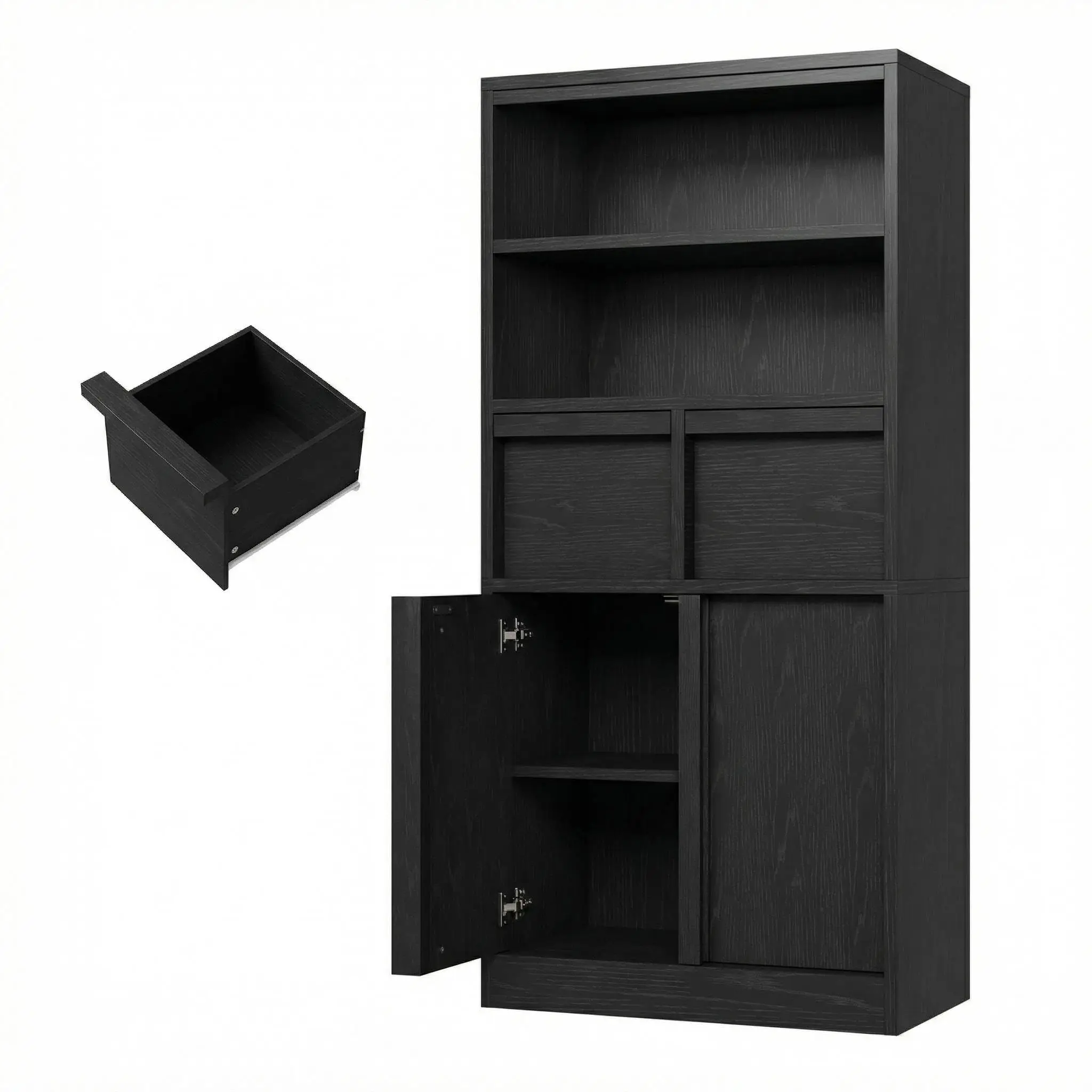 Hoher Aufbewahrungsschrank, Freistehender Buffetschrank mit Schubladen, Türen und Verstellbaren Regalen, Multifunktionaler Organizer
