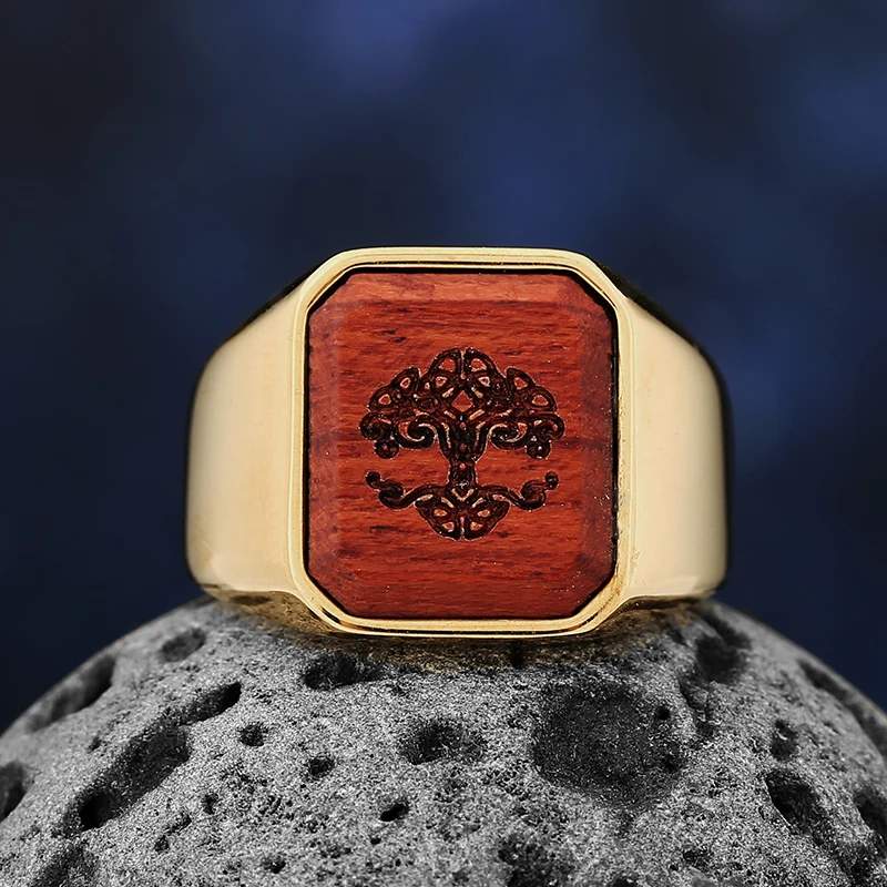 2024 Neuer Edelstahl-Goldring und Mondbaum des Lebens Ring für Männer Frauen Vintage Wikinger-Schmuck US-Größe 9 bis 1e