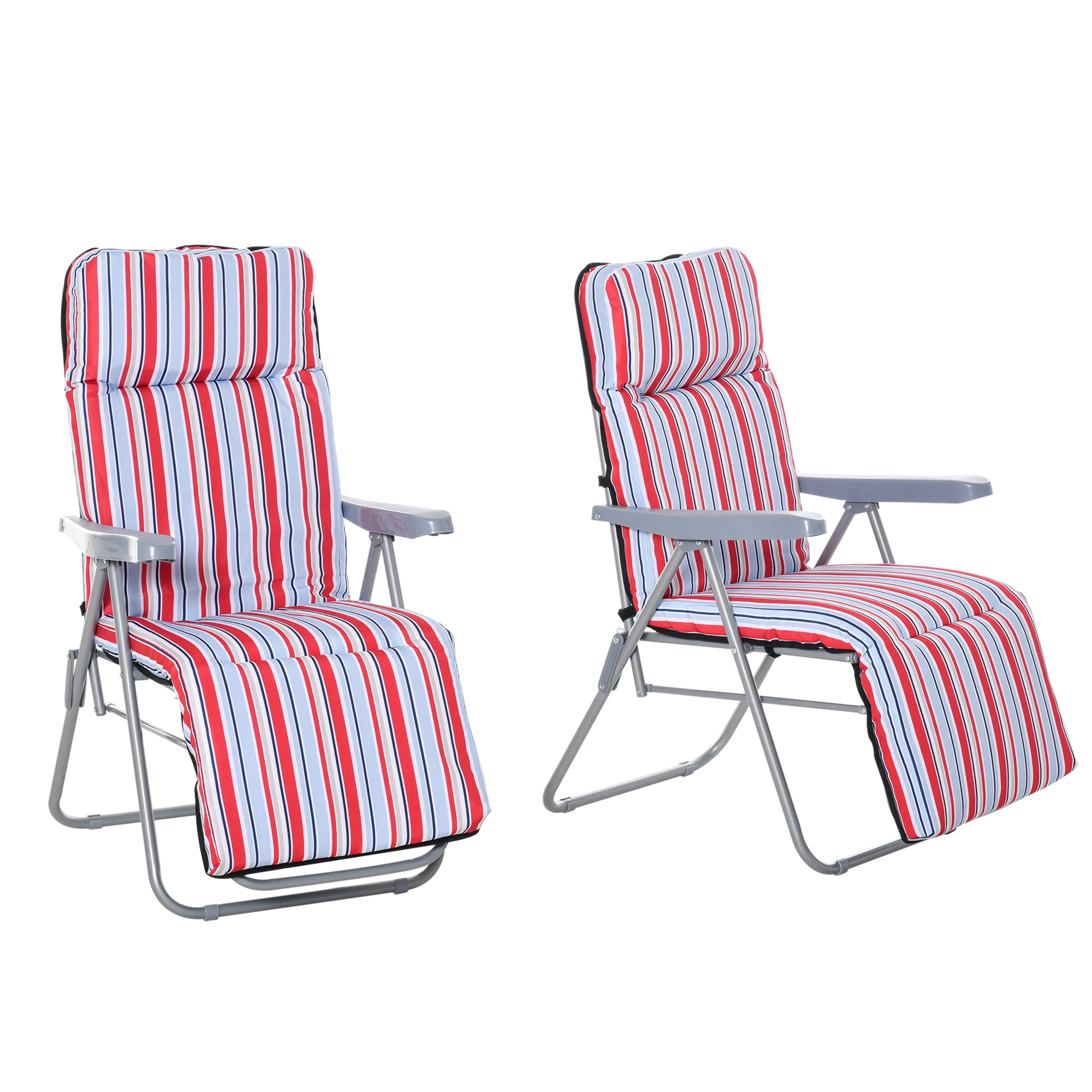 2-teiliges klappbares Lounge-Stuhl-Set mit Kissen, verstellbarer Rückenlehne, Stahl, Polyester, Rot, 60x75x65-102cm, Gartenmöbel Image