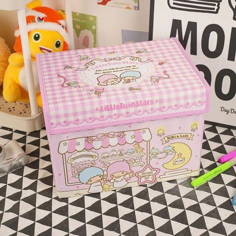 27 cm große, gestreifte, faltbare Aufbewahrungsbox von Sanrio Little Twinstars mit Flip-Top-Design, Aufbewahrung für Hautpflegeprodukte, Aufbewahrung für den täglichen Bedarf, Geschenk für Mädchen